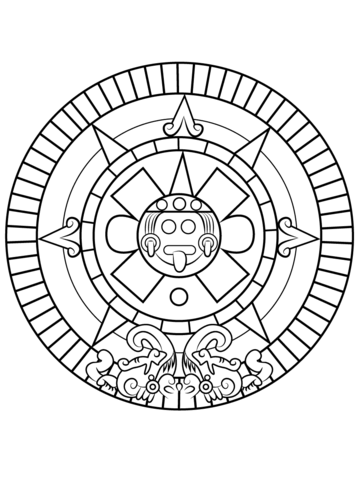 Aztec Sun Stone Coloring Page